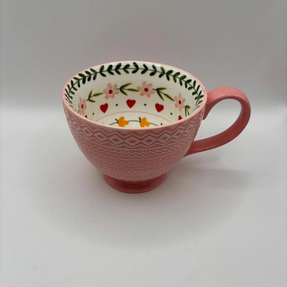 Potter’s Studio Pink Footed Flower Heart Mug Tea Cup New